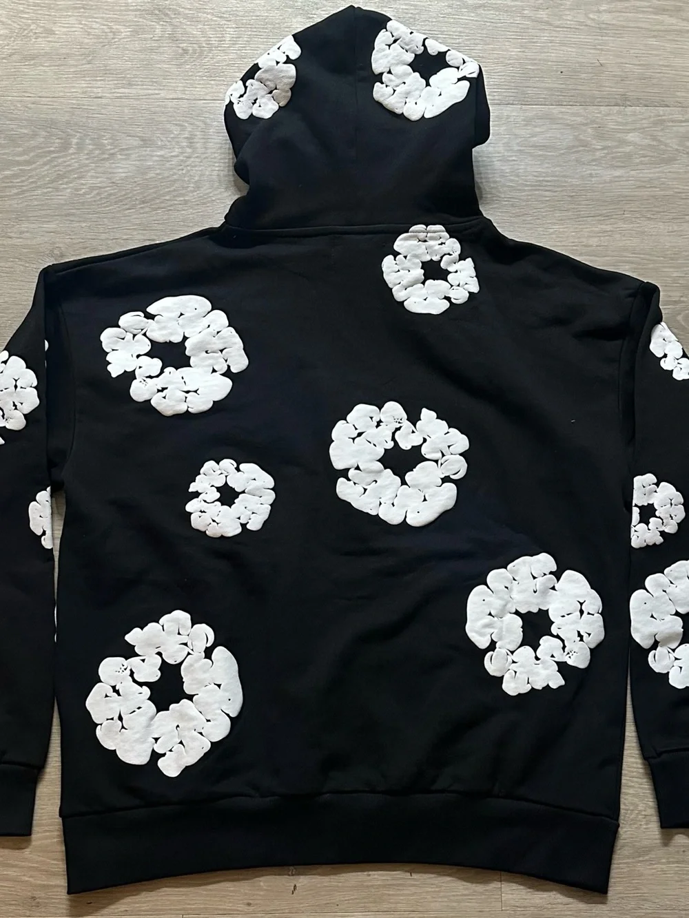 Men's Black Crewneck Sweater with White Floral Ring Prints